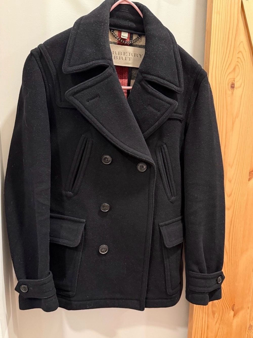 Authentic Burberry Brit Men's Wool Pea Coat black Size M Medium. Excellent